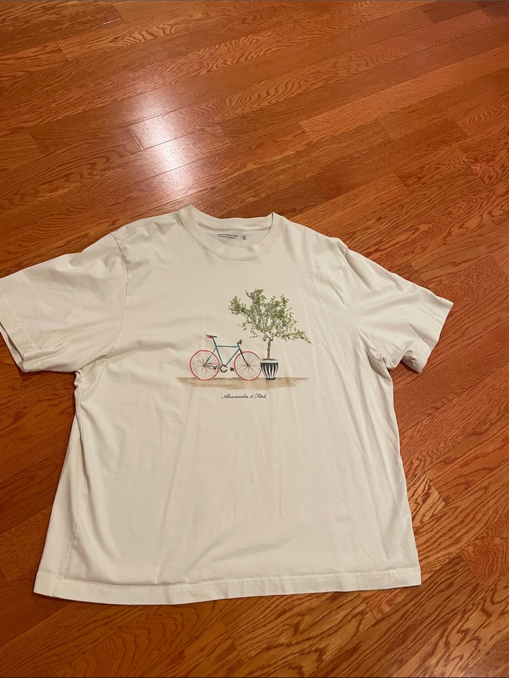 Abercrombie & Fitch Cream Graphic Tee with‎ Green and Blue Accents